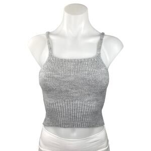 Nasty Gal Gray Ribbed Knit Square Neck Stretch Cozy Sweater Cropped Top Size S